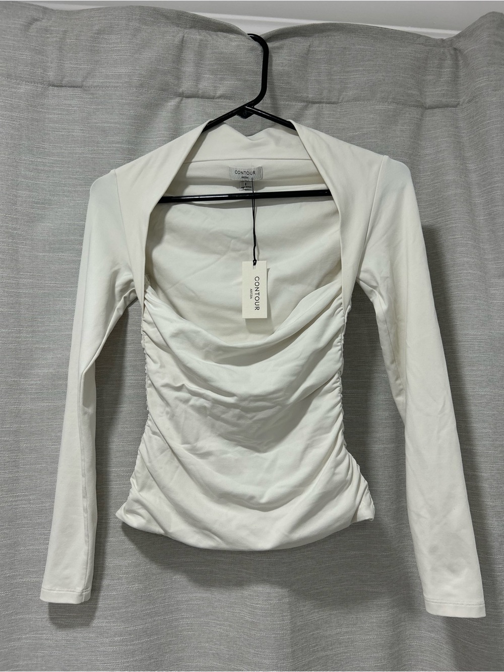 Aritzia White Ruched Long Sleeve Top